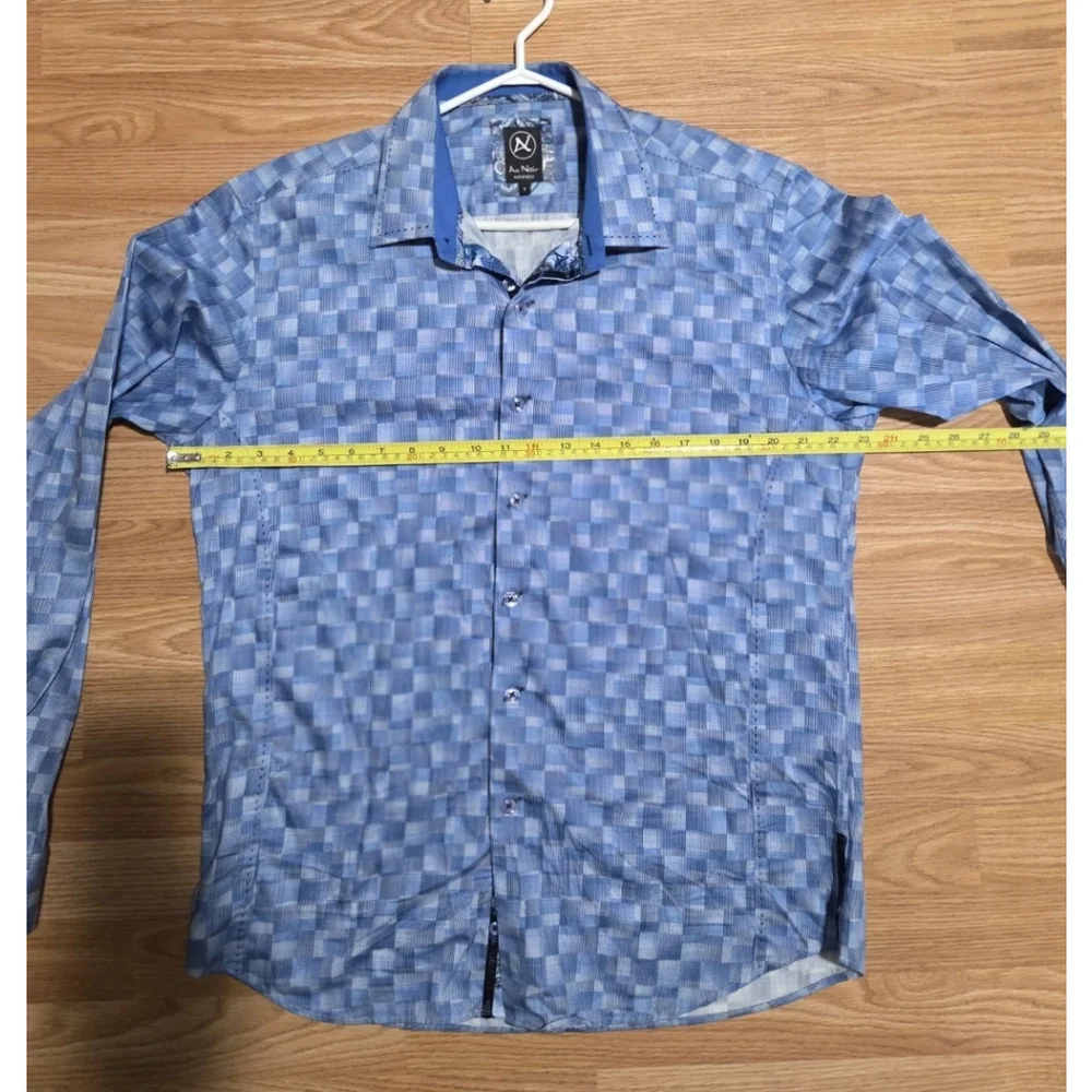Au Noir Men Long Sleeves Shirt Size 5 Blue Pre-Owned - Picture 8 of 9